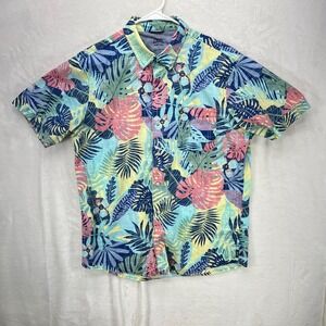 Izod Saltwater Shirt Mens Large Blue Floral Reverse Print Hidden Button Collar